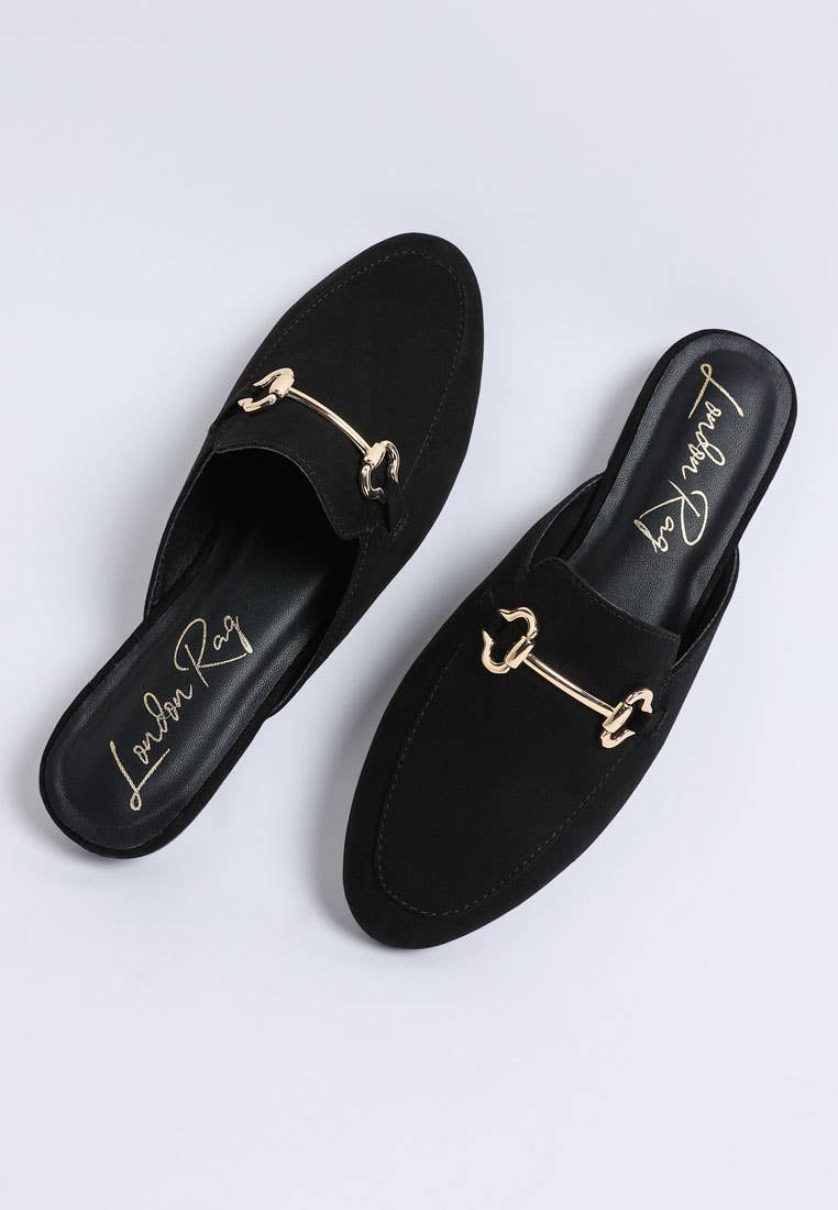 Alpine Horsebit Detail Mules Black