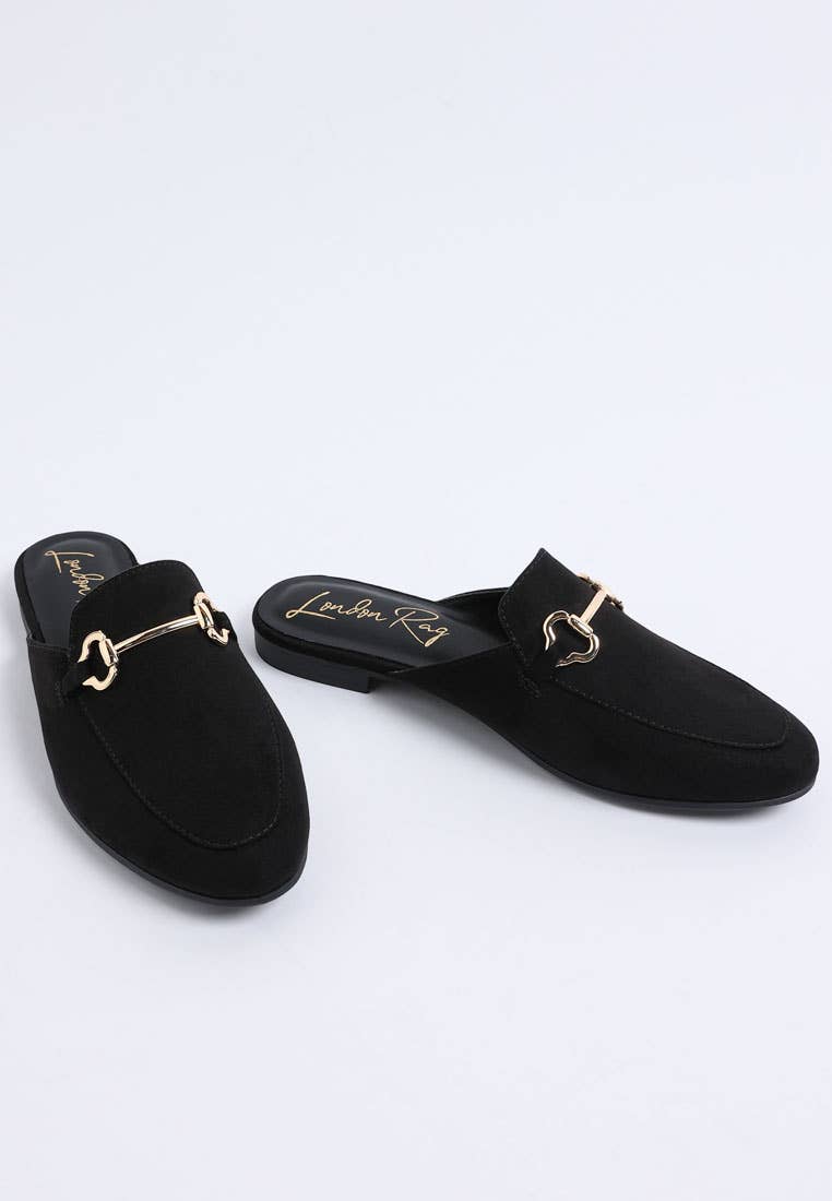 Alpine Horsebit Detail Mules Black