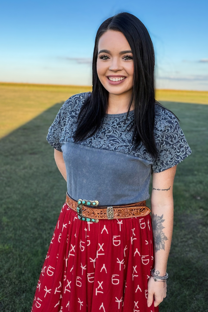 Out West Tooled Top - Denim Blue
