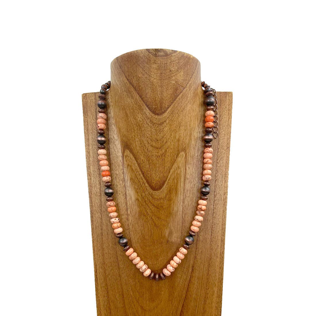 NKS230812-06     24 inches copper Navajo pearl with orange stone beads Necklace