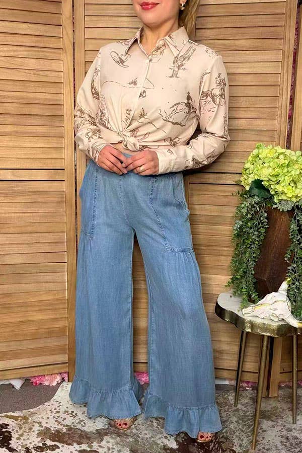 Western soft denim wide leg women's boutique jeans XCH17284