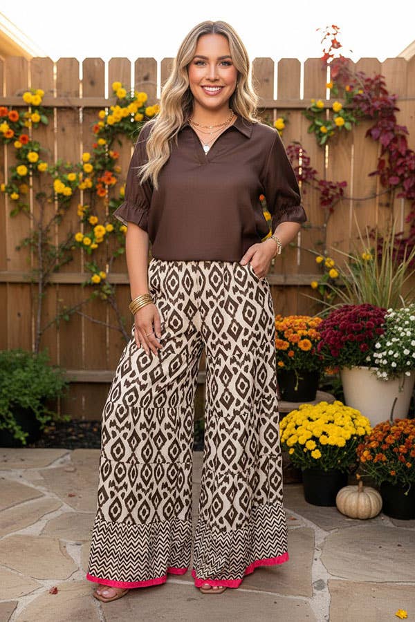 Western solid colorbrown women's boutique top GJQ17535