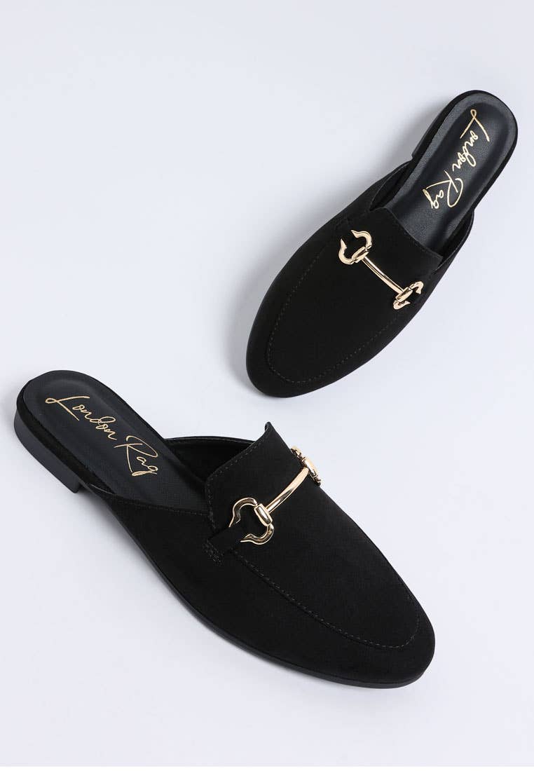 Alpine Horsebit Detail Mules Black