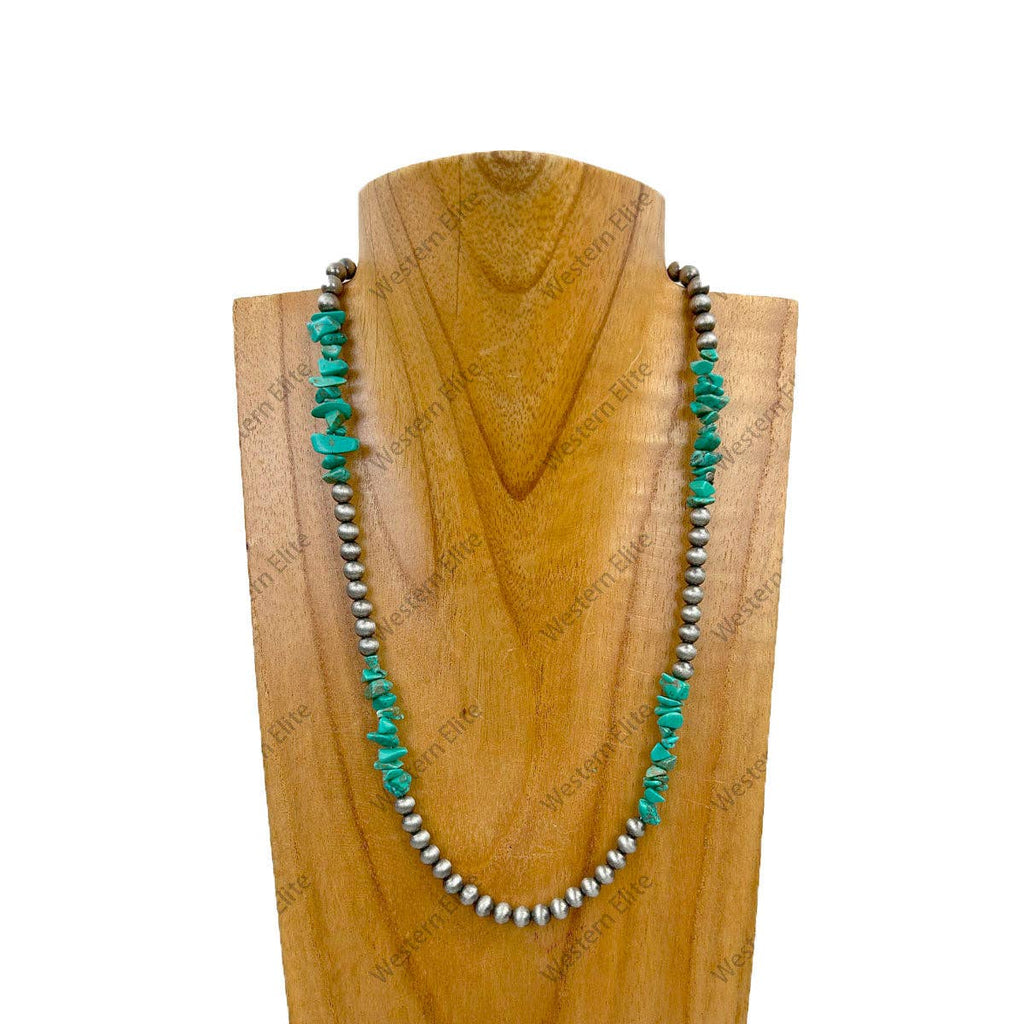 NKZ030524-37                      18 inches silver Navajo pearl with green turquoise nuggets beads Necklace