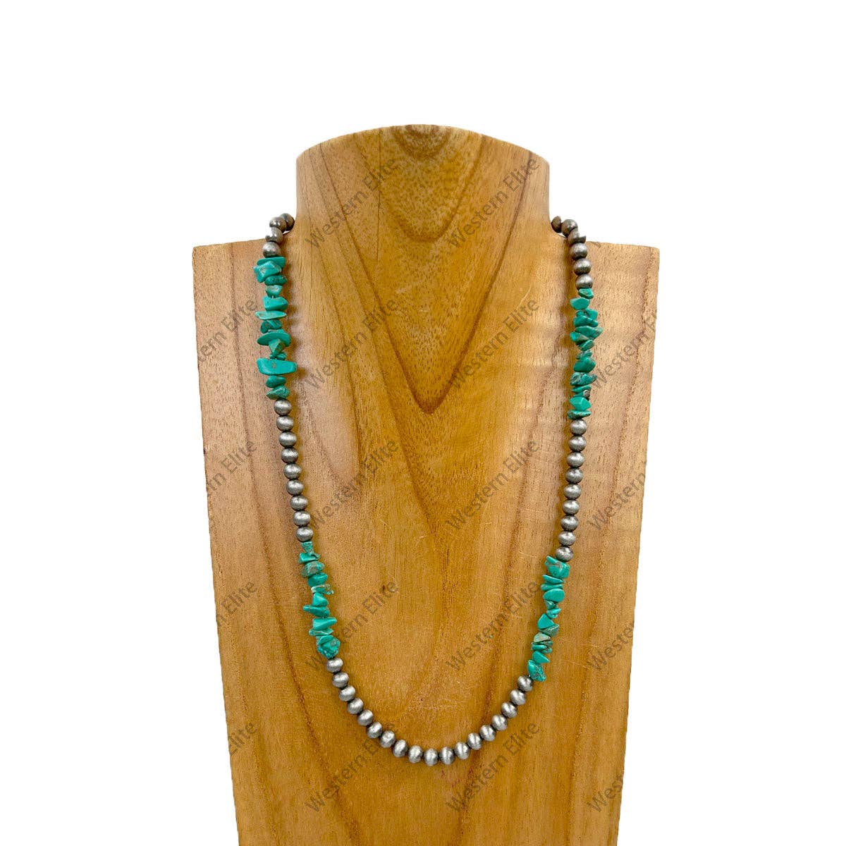 NKZ030524-37                      18 inches silver Navajo pearl with green turquoise nuggets beads Necklace