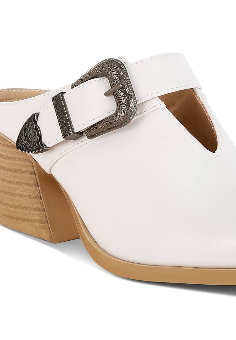 Buckle Statement Mules - White
