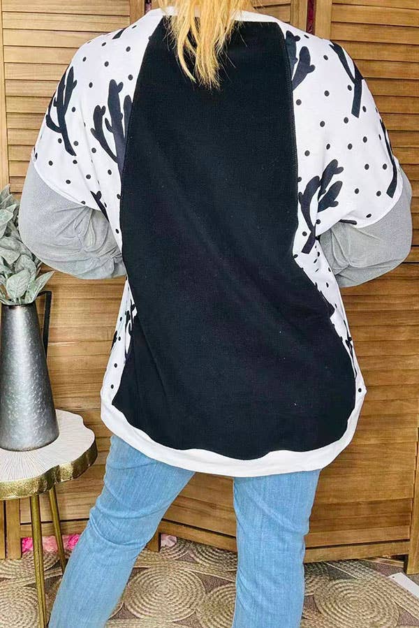 Western Cactus & dots & black women's boutique top BQ15021