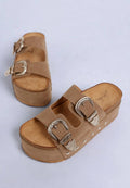 Faux Leather Flatform Slip Ons Taupe