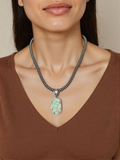 NKS230529-01-GREEN     "21 inches silver roundel Navajo pearl bead with  green stone pendent Necklace"