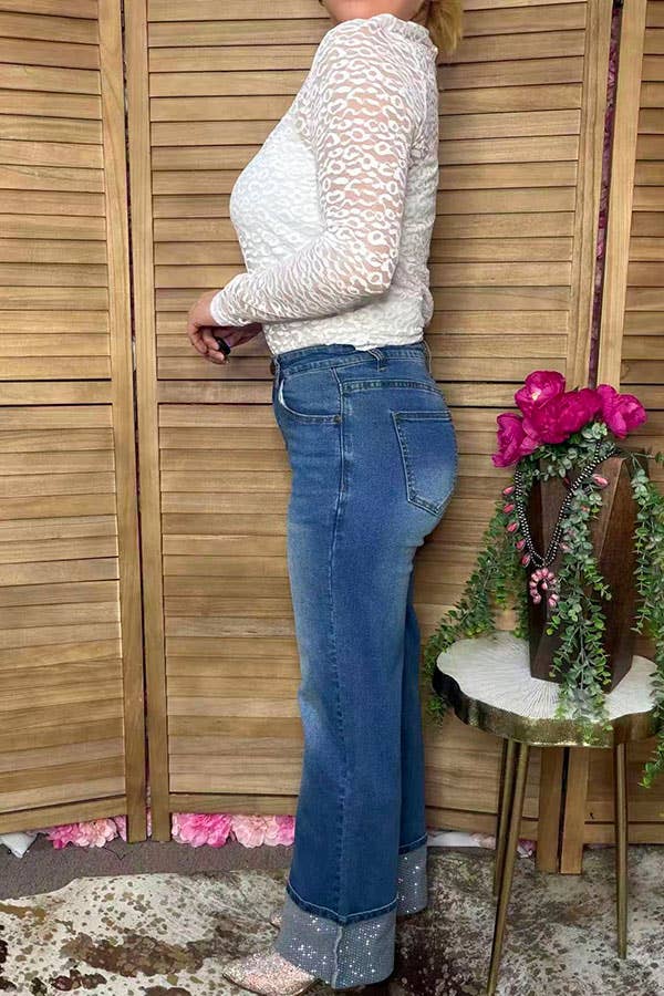Western denim blue rhinestone women's boutique jeans S027