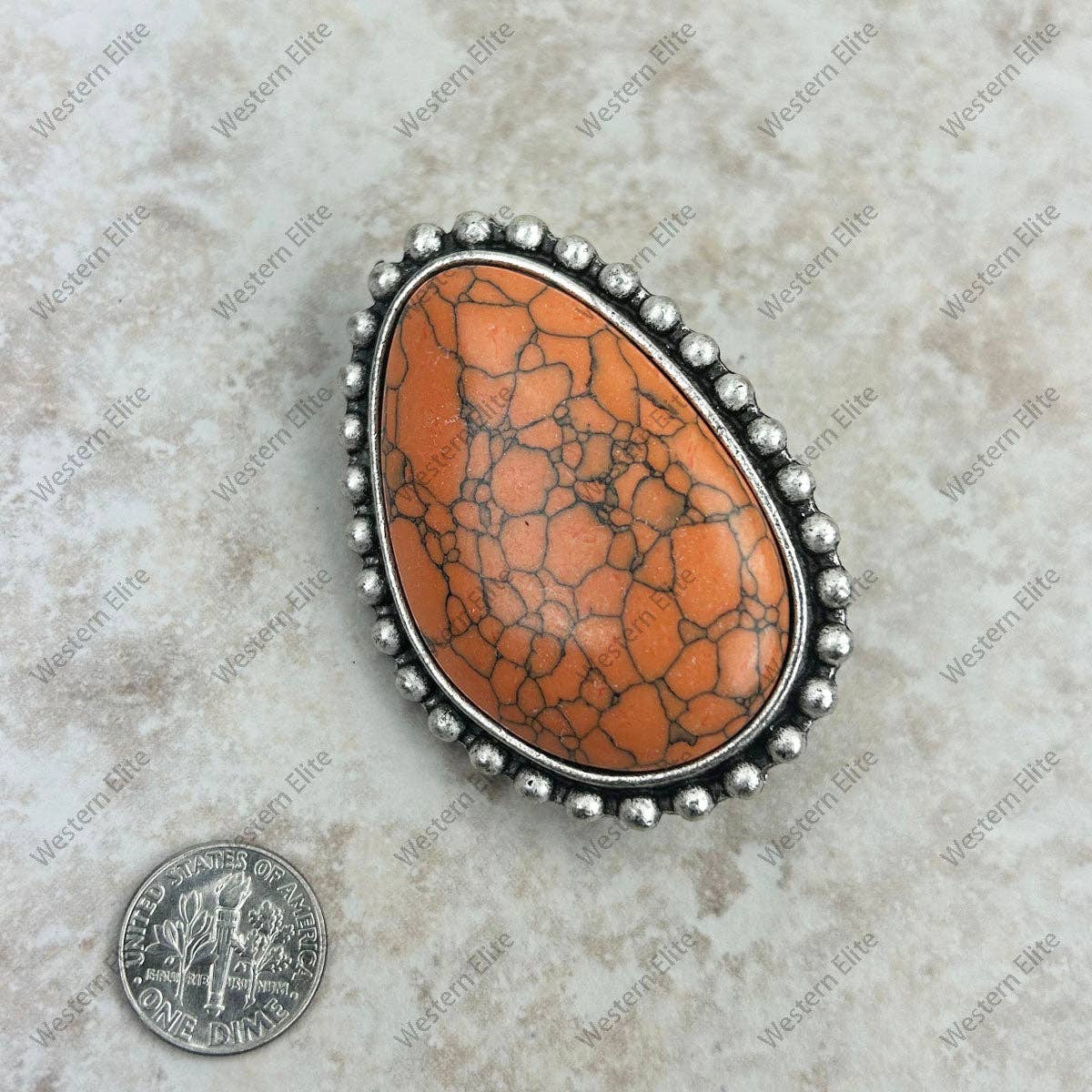 RGY230225-02-ORANGE    Large Silver oval with orange stone stretch Ring