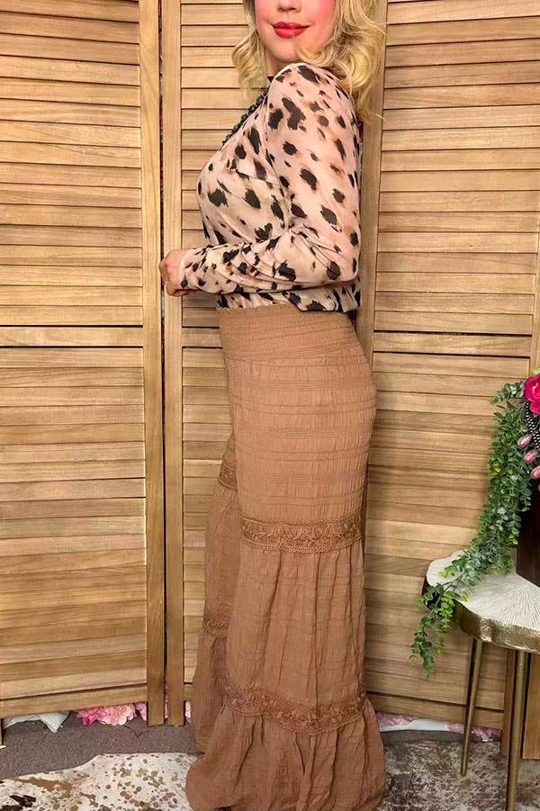 Western solid tan wide leg women's boutique pant XCH17318