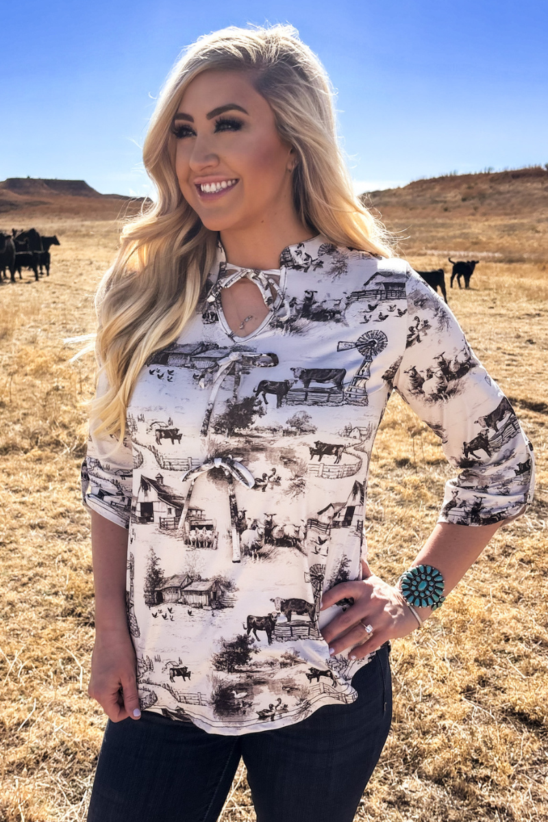 Farm Fresh Toile Bow Top