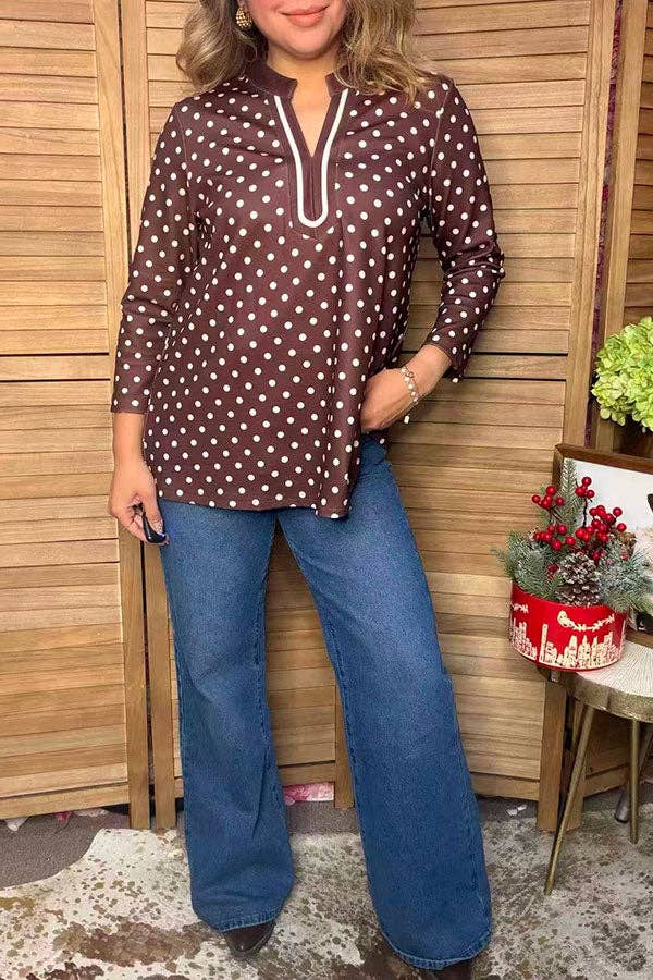 Western Brown Dots Women's Boutique Blouse GJQ17634