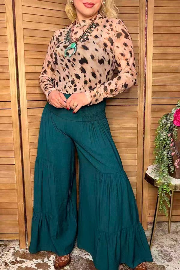 Western teal tiered wide leg women's boutique pant XCH17474
