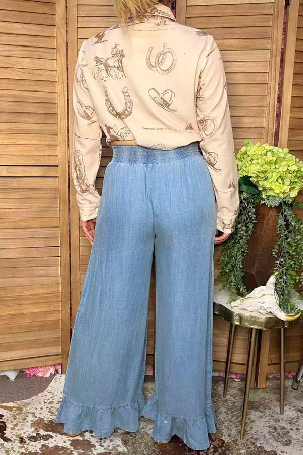 Western soft denim wide leg women's boutique jeans XCH17284