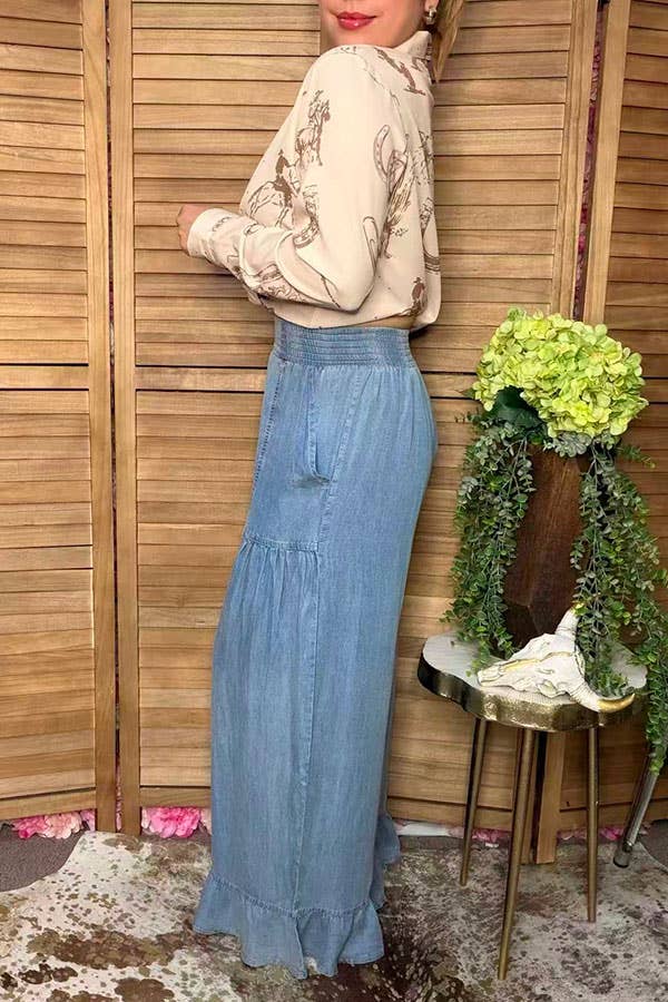 Western soft denim wide leg women's boutique jeans XCH17284