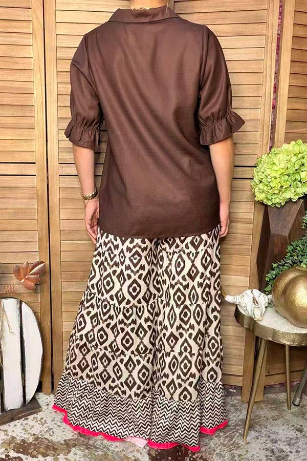 Western solid colorbrown women's boutique top GJQ17535