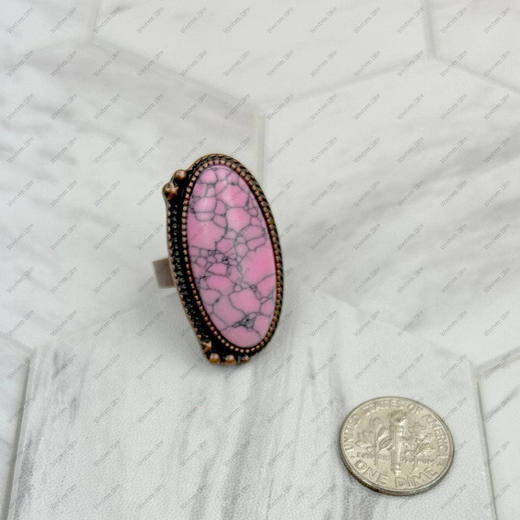 RZ231205-146               Copper metal with blue turquoise oval stone adjustable Ring