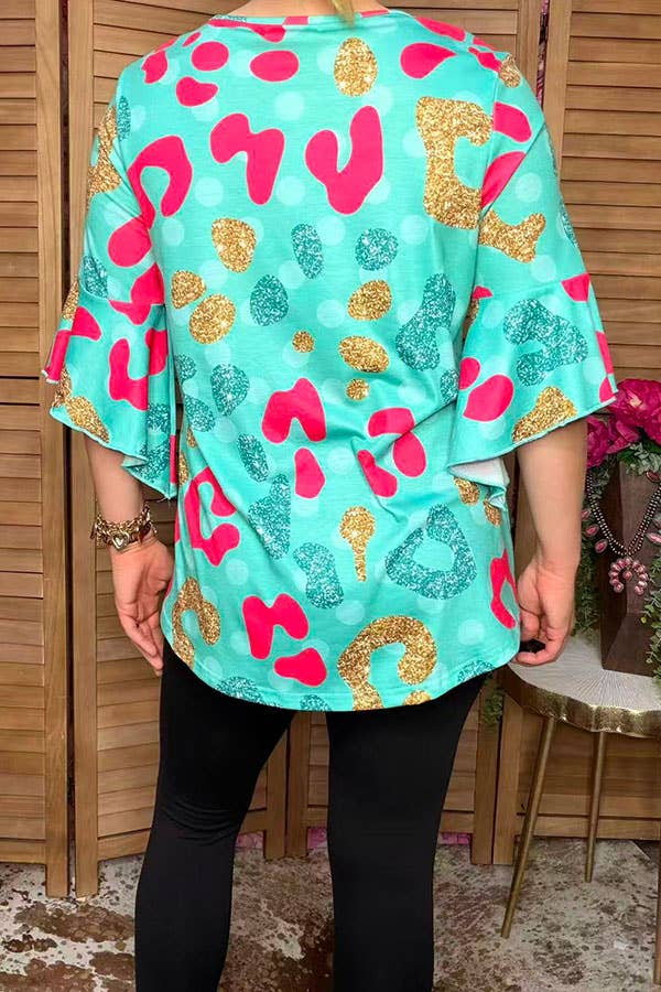 Western Leopard short sleeve women's boutique top XCH14699