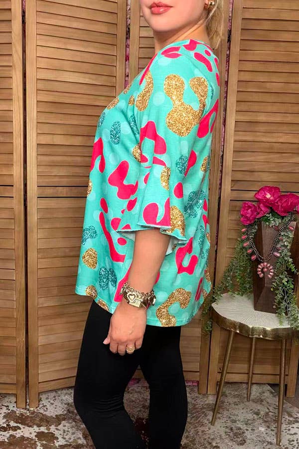 Western Leopard short sleeve women's boutique top XCH14699