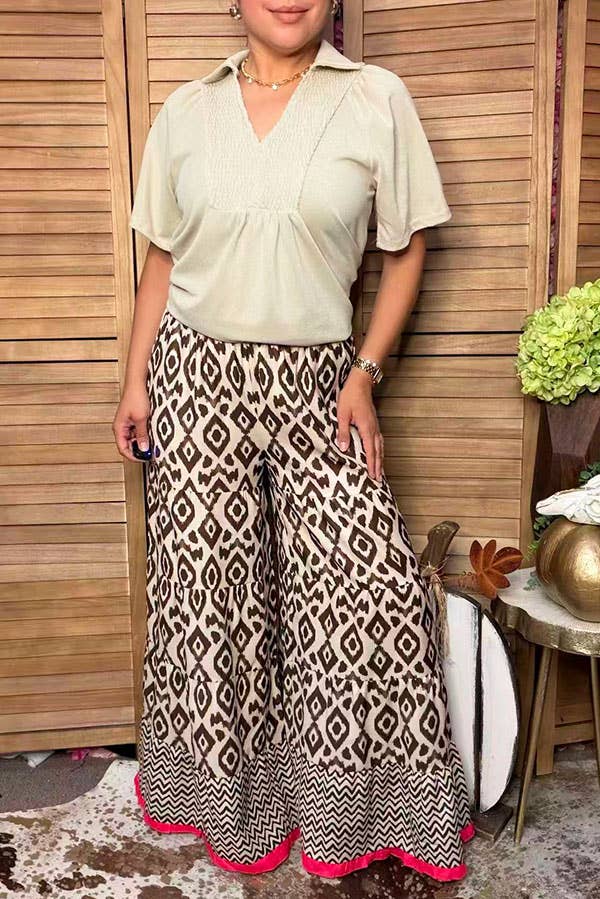 Western aztec tiered women's boutique pant GJQ17537