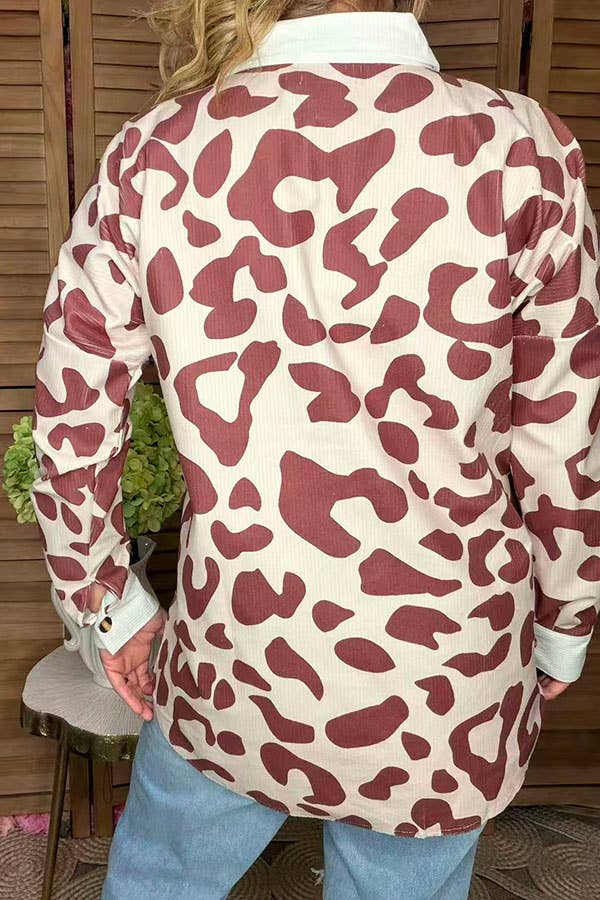 Western brown cow long sleeve womens boutique shirt GJQ14253