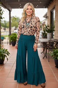 Western teal tiered wide leg women's boutique pant XCH17474