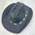 HATC030224-02                  silver oval metal with white stone hat decor chain.