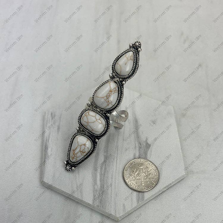 RGY231205-01SL-LP                     Silver metal with light pink turquoise stone long bar Ring