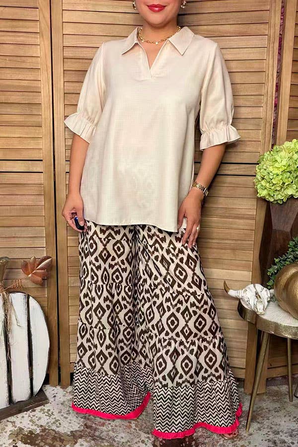 Western solid color cream women's boutique top  GJQ17536