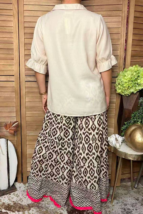 Western solid color cream women's boutique top  GJQ17536