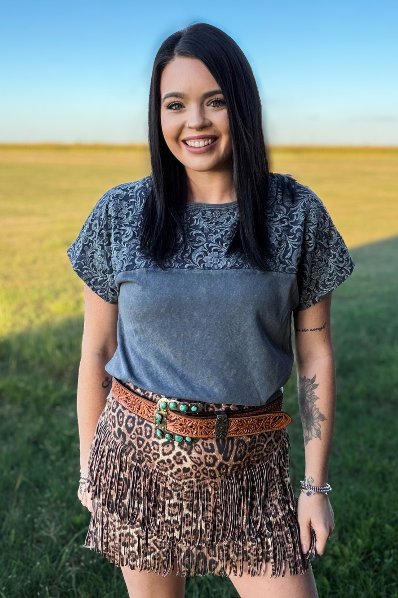 Out West Tooled Top - Denim Blue