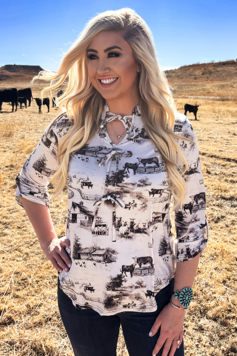 Farm Fresh Toile Bow Top