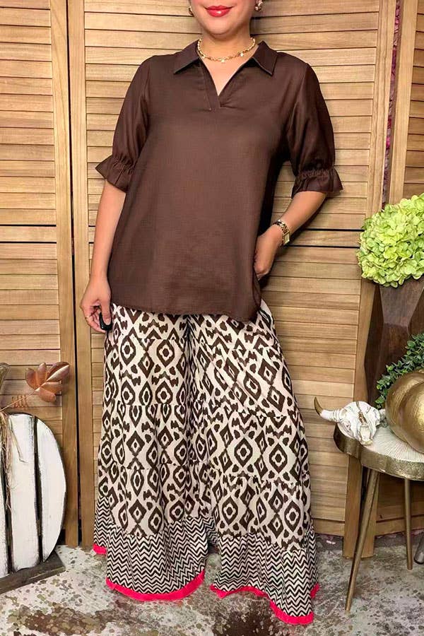 Western solid colorbrown women's boutique top GJQ17535