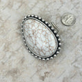 RGY230225-02-WHITE    Large Silver oval with white stone stretch Ring
