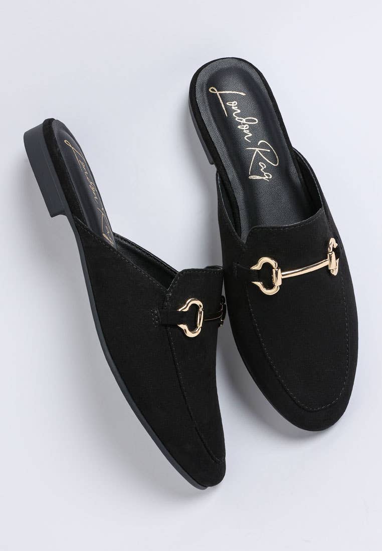 Alpine Horsebit Detail Mules Black