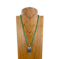 NKZ030524-55                  22 inches green heishi disc turquoise beads with metal oval concho Necklace