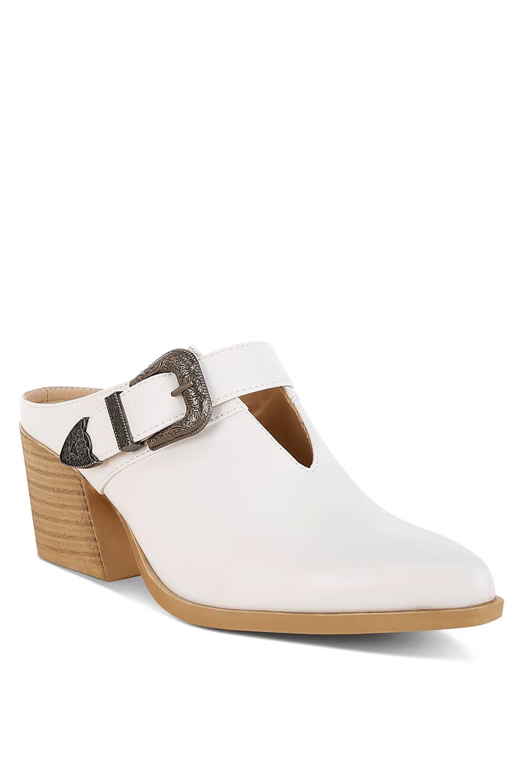 Buckle Statement Mules - White