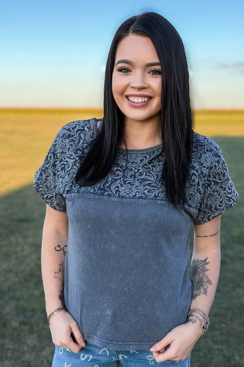 Out West Tooled Top - Denim Blue