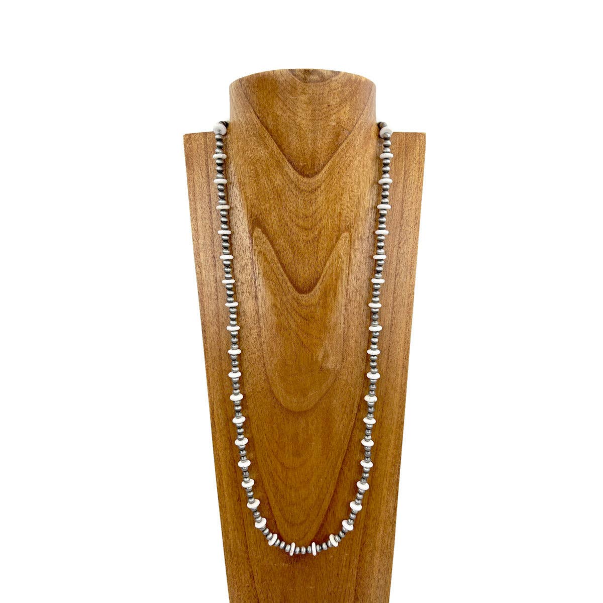 NKS230603-74-WHITE        "34 Inches Silver Navajo pearl with white stone  beads Necklace"