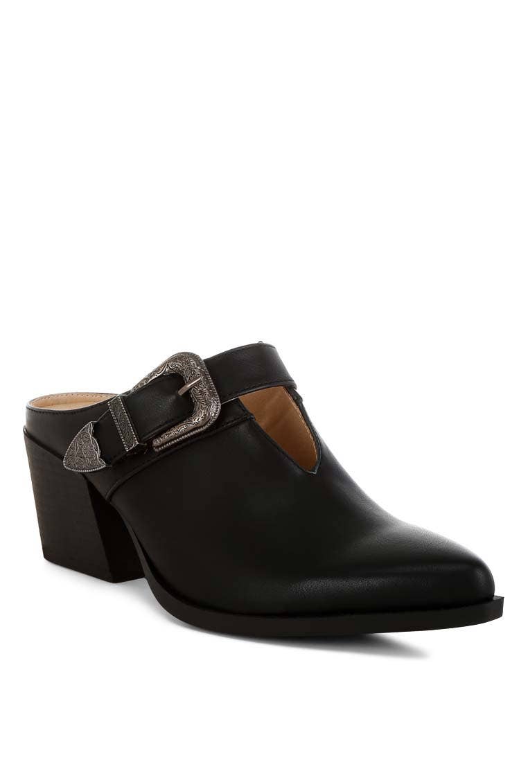 Buckle Statement Mules - Black