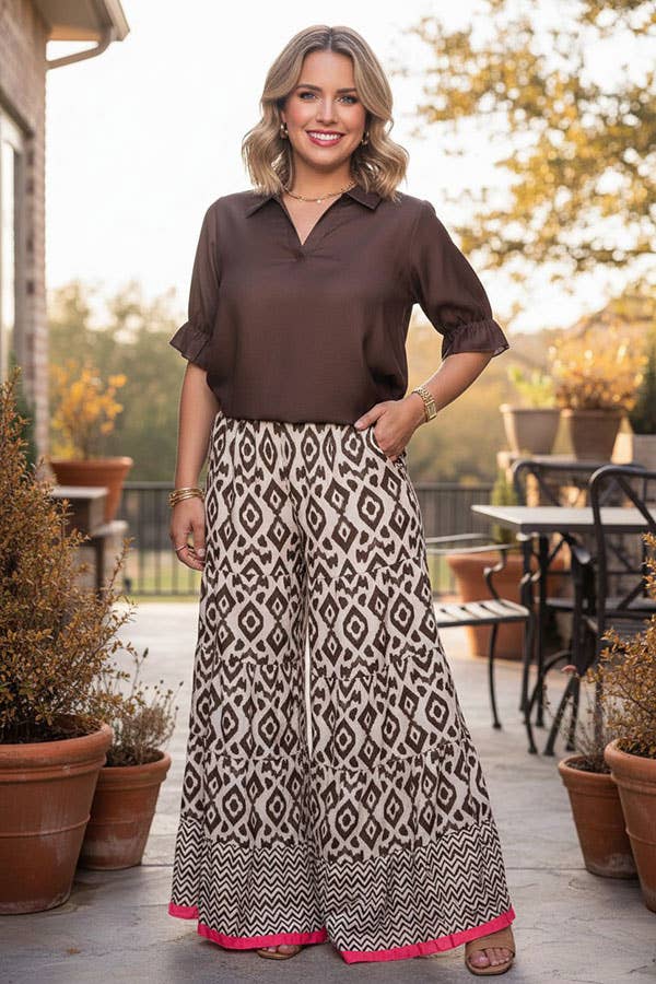 Western solid colorbrown women's boutique top GJQ17535