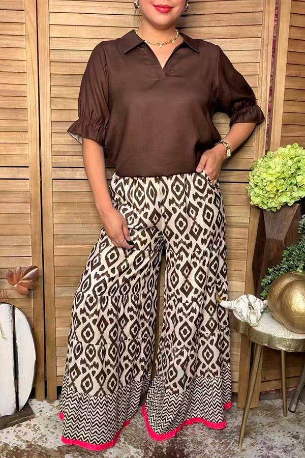 Western solid colorbrown women's boutique top GJQ17535
