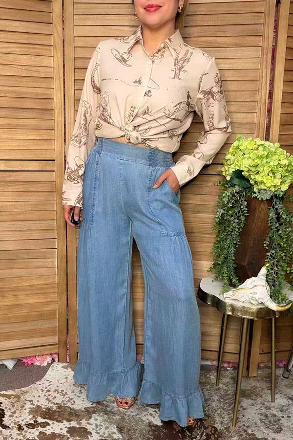 Western soft denim wide leg women's boutique jeans XCH17284