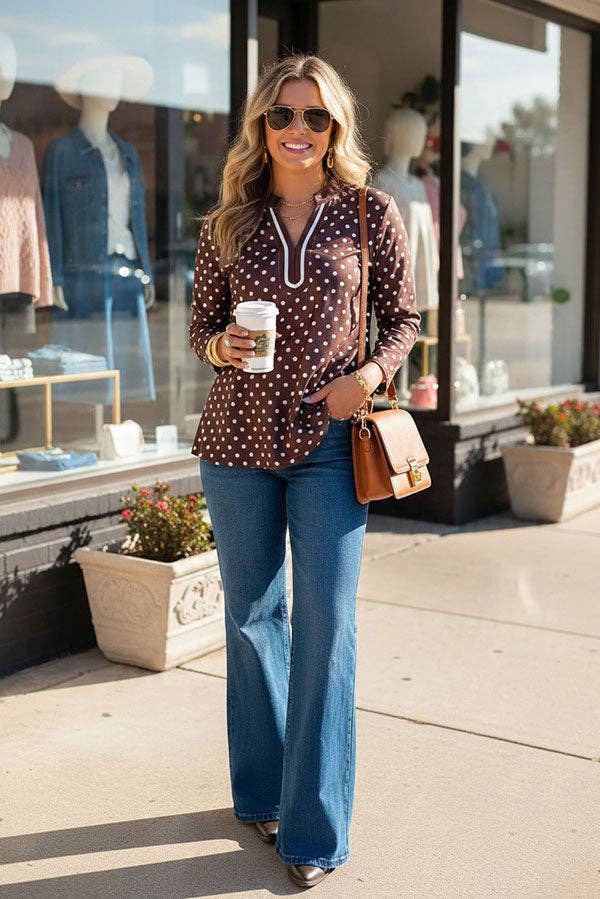 Western Brown Dots Women's Boutique Blouse GJQ17634