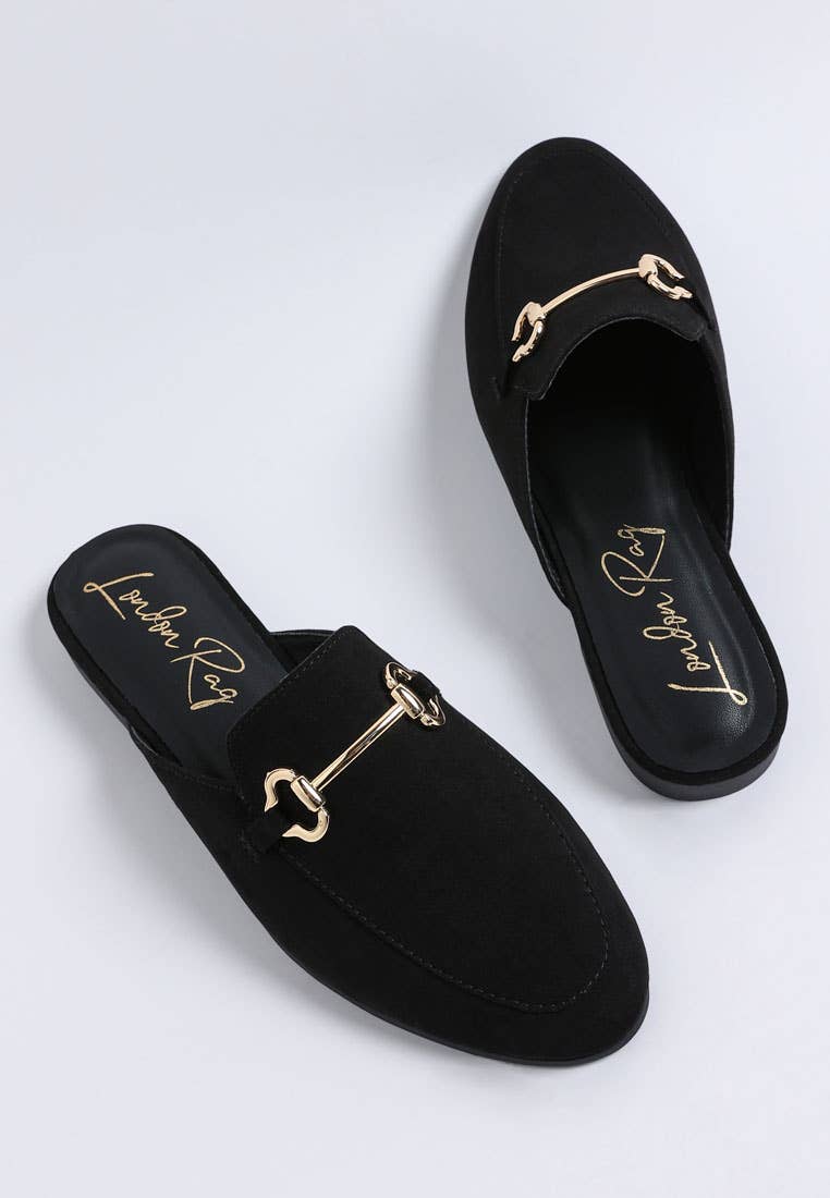 Alpine Horsebit Detail Mules Black