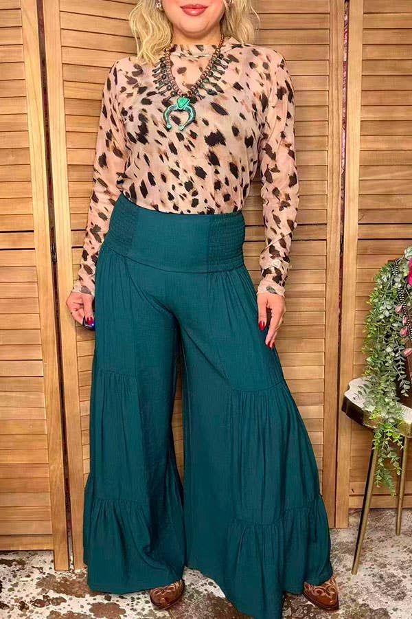 Western teal tiered wide leg women's boutique pant XCH17474