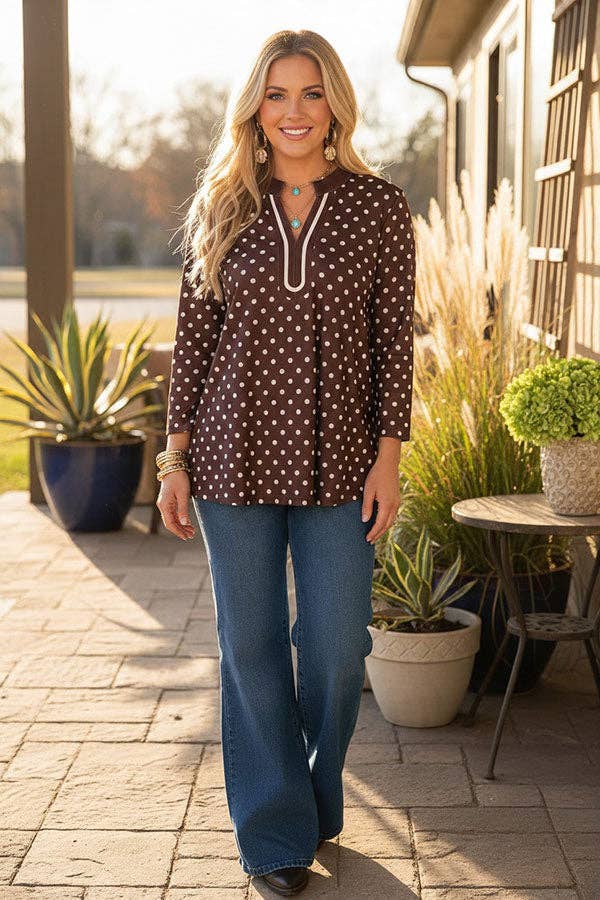 Western Brown Dots Women's Boutique Blouse GJQ17634