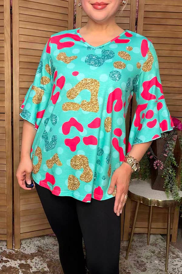 Western Leopard short sleeve women's boutique top XCH14699